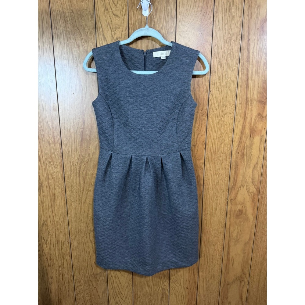 Ann Taylor LOFT Gray Quilted Diamond Texture Sleeveless FitFlare Dress Petite 2P